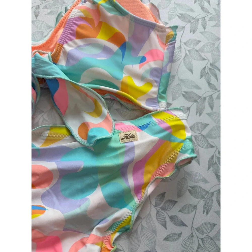 Hobie Girls Multicolor Pastel Swirl Bikini 2 Piece Swimsuit Set Ruffle Size 16